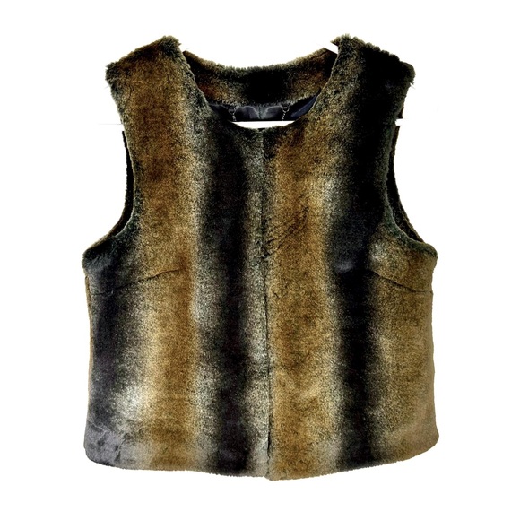 Trina Turk Faux Fur Open Front Vest Brown and Black Wonens Size 2 - Picture 2 of 5